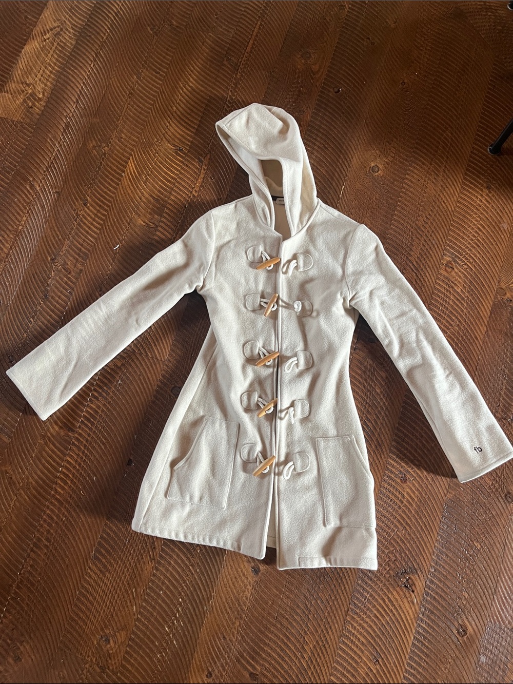 Francois Beauregard French Designer Cream Wool Boho Hooded Peacoat